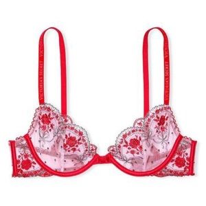 Victoria's Secret Very Sexy Unlined Low Cut Demi Bra  Pink And Red Size 34D